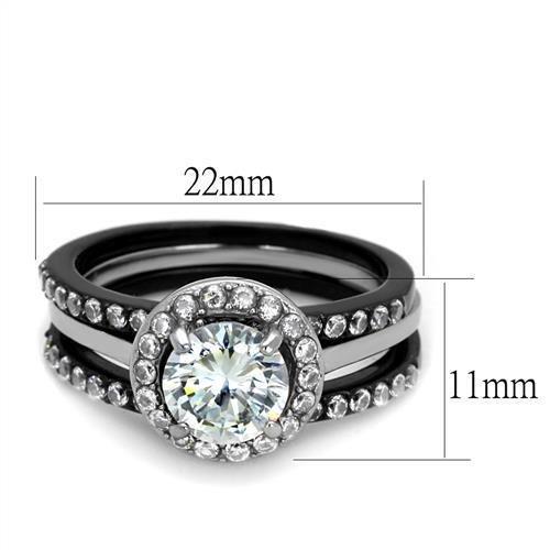 TK2620 - Two-Tone IP Black (Ion Plating) Stainless Steel Ring with AAA Grade CZ  in Clear-1