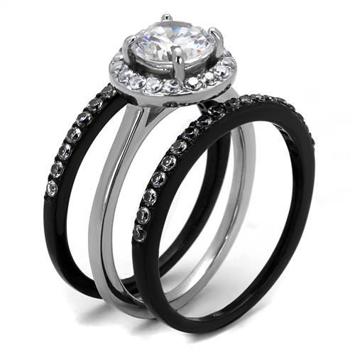 TK2620 - Two-Tone IP Black (Ion Plating) Stainless Steel Ring with AAA Grade CZ  in Clear-3