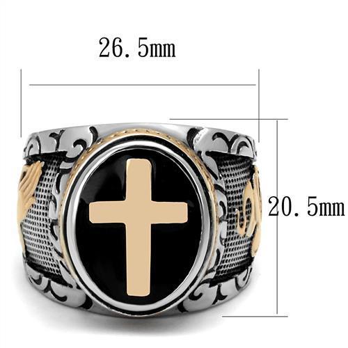 TK2623 - Two-Tone IP Rose Gold Stainless Steel Ring with Epoxy  in Jet-1