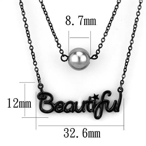 TK2628 - IP Black(Ion Plating) Stainless Steel Necklace with Synthetic Glass Bead in Gray-1