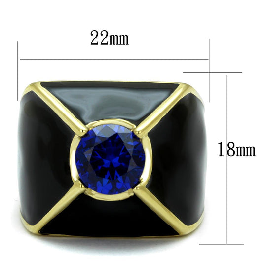 TK2640 - IP Gold(Ion Plating) Stainless Steel Ring with AAA Grade CZ  in London Blue-1
