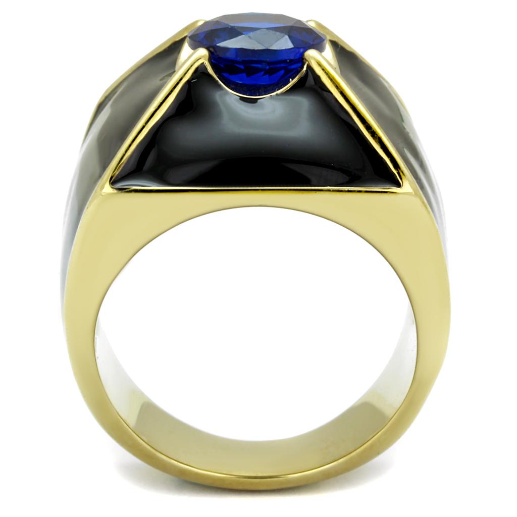 TK2640 - IP Gold(Ion Plating) Stainless Steel Ring with AAA Grade CZ  in London Blue-2