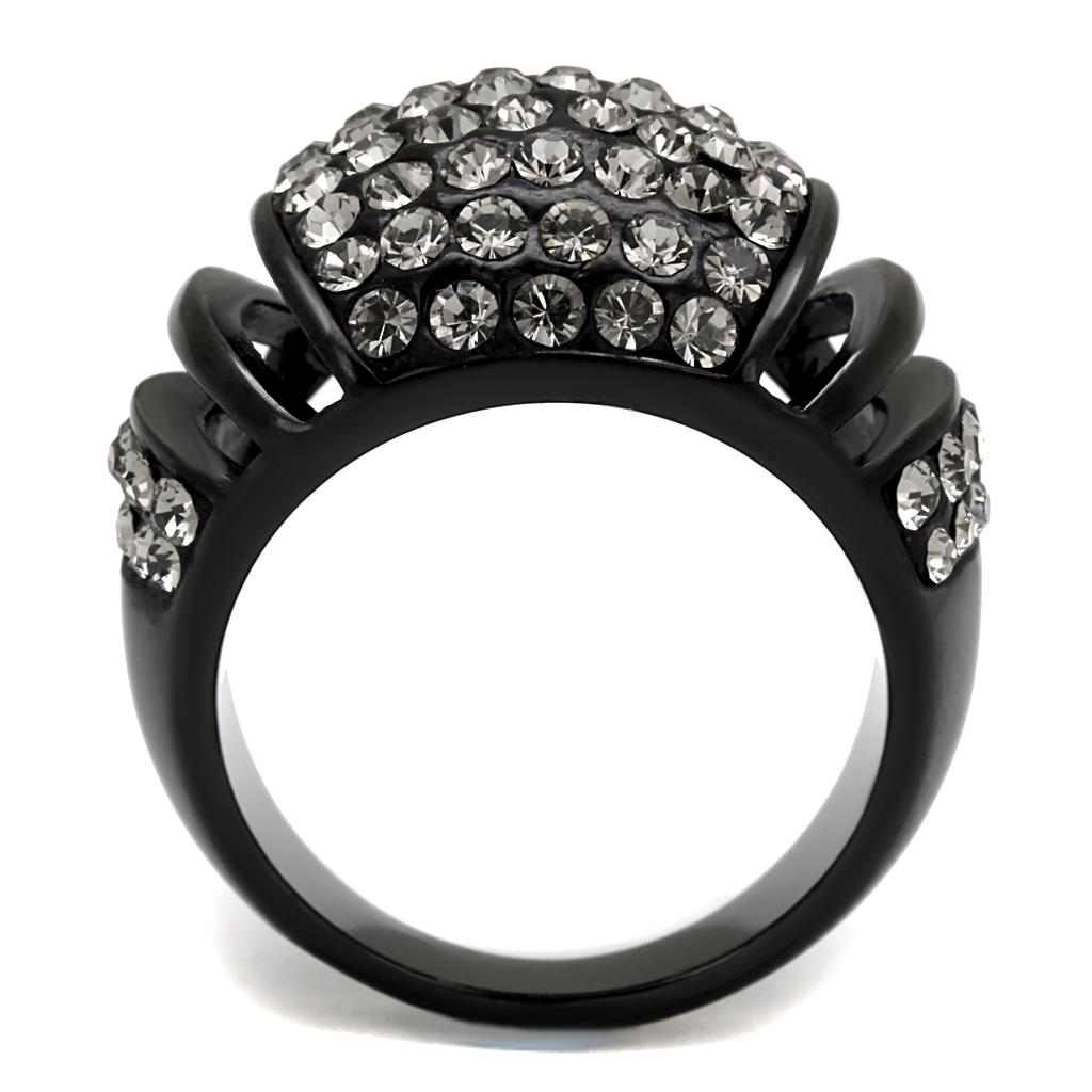 TK2643 - IP Black(Ion Plating) Stainless Steel Ring with Top Grade Crystal  in Hematite-2