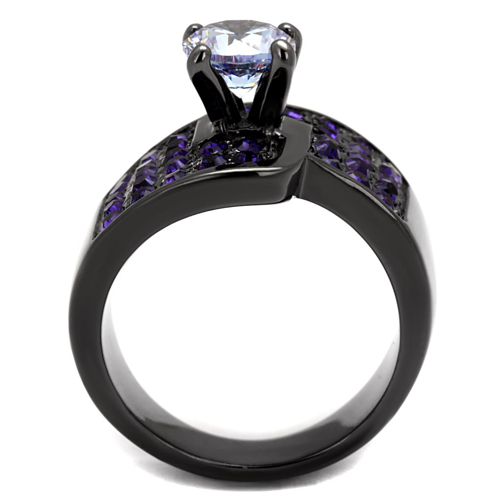 TK2644 - IP Light Black  (IP Gun) Stainless Steel Ring with AAA Grade CZ  in Light Amethyst-2
