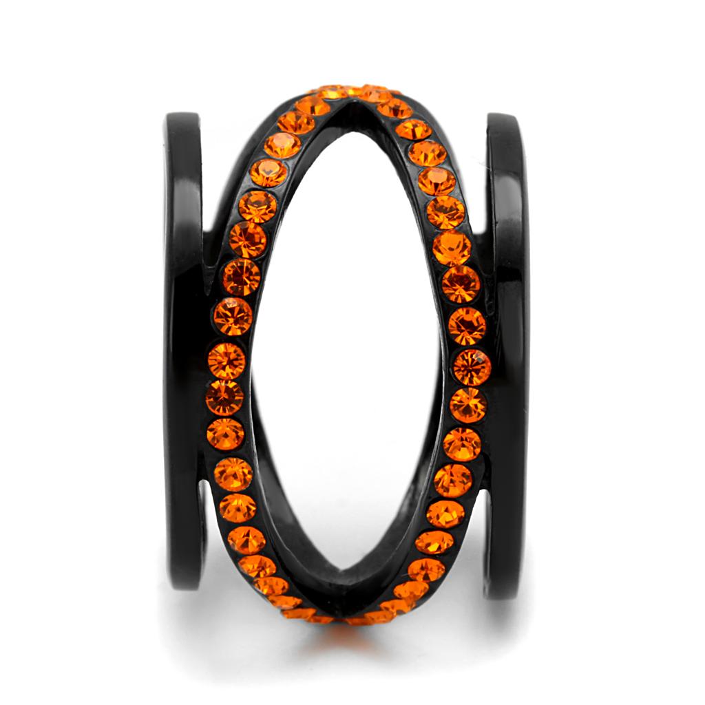 TK2645 - IP Black(Ion Plating) Stainless Steel Ring with Top Grade Crystal  in Orange-3