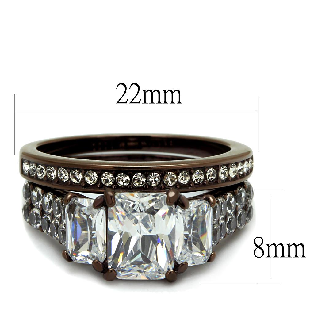 TK2646 - IP Dark Brown (IP coffee) Stainless Steel Ring with AAA Grade CZ  in Clear-1