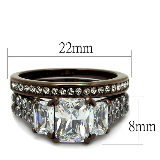 TK2646 - IP Dark Brown (IP coffee) Stainless Steel Ring with AAA Grade CZ  in Clear-1