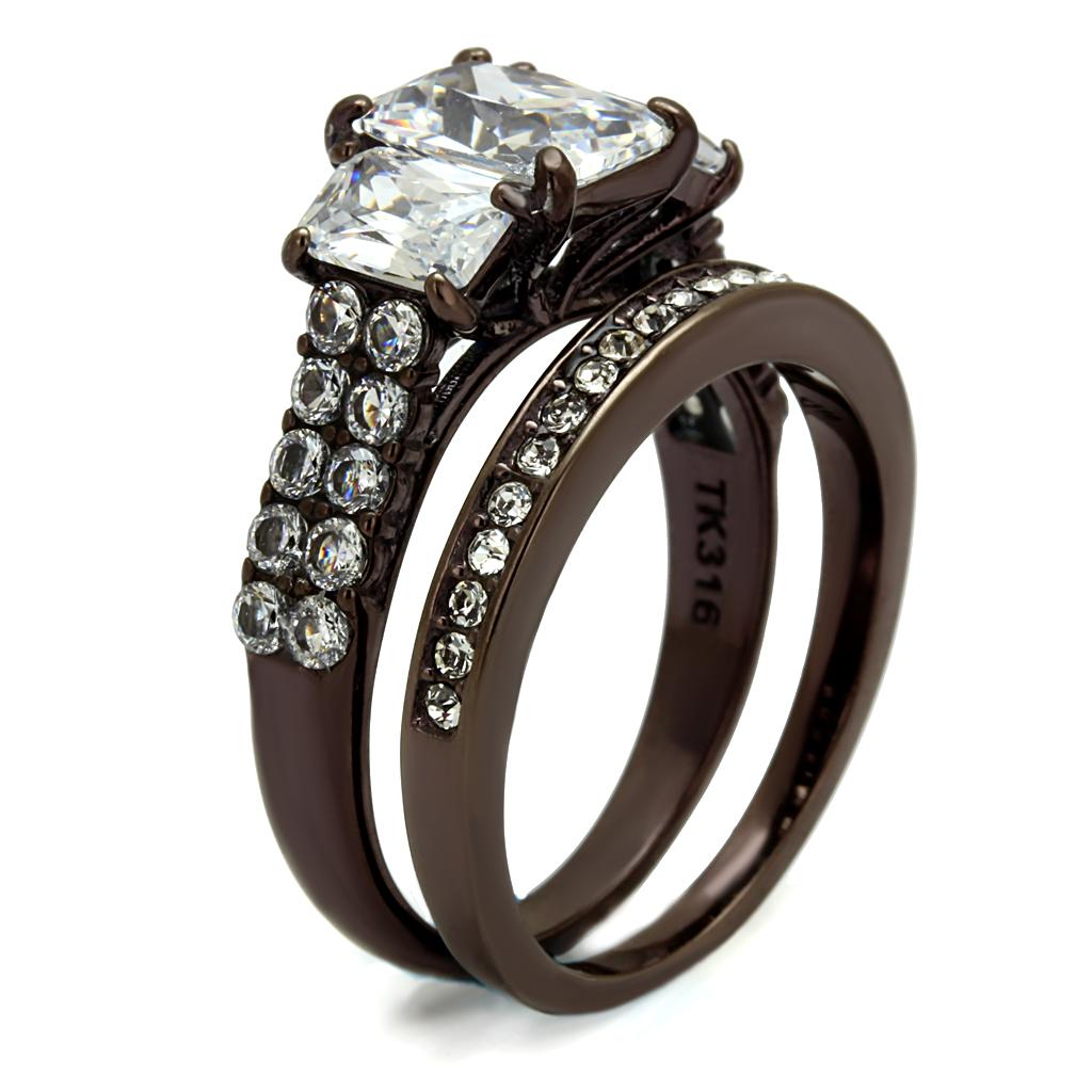 TK2646 - IP Dark Brown (IP coffee) Stainless Steel Ring with AAA Grade CZ  in Clear-3