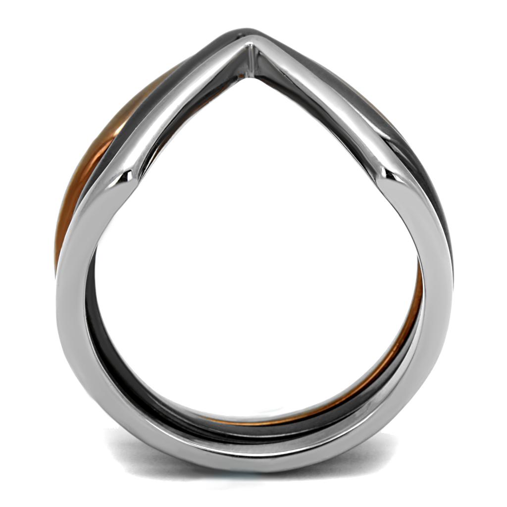TK2649 - Three Tone (IP Light Coffee & IP Light Black & High Polished) Stainless Steel Ring with No Stone-2