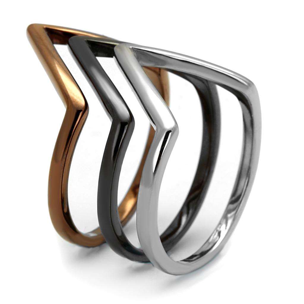 TK2649 - Three Tone (IP Light Coffee & IP Light Black & High Polished) Stainless Steel Ring with No Stone-3