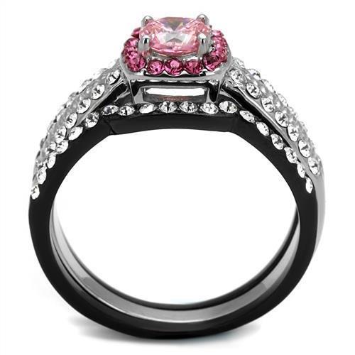 TK2651 - Two-Tone IP Black (Ion Plating) Stainless Steel Ring with AAA Grade CZ  in Light Rose-2