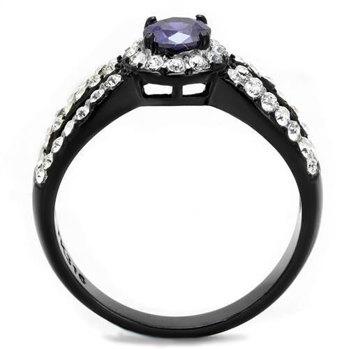 TK2653 - Two-Tone IP Black (Ion Plating) Stainless Steel Ring with AAA Grade CZ  in Tanzanite-2