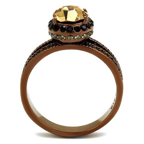 TK2654 - IP Coffee light Stainless Steel Ring with Top Grade Crystal  in Light Smoked-2