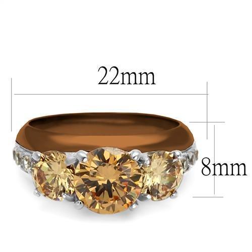 TK2656 - Two Tone IP Light Brown (IP Light coffee) Stainless Steel Ring with AAA Grade CZ  in Champagne-1