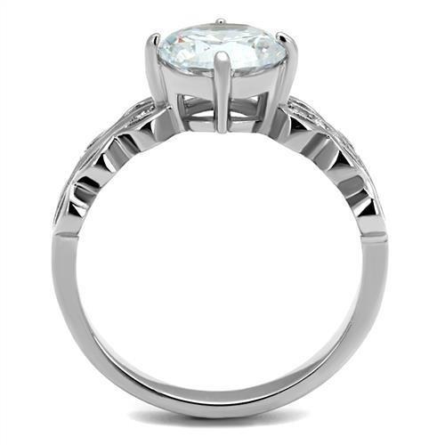 TK2658 - High polished (no plating) Stainless Steel Ring with AAA Grade CZ  in Clear-2