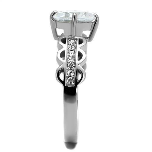 TK2658 - High polished (no plating) Stainless Steel Ring with AAA Grade CZ  in Clear-3