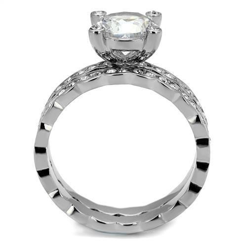 TK2659 - High polished (no plating) Stainless Steel Ring with AAA Grade CZ  in Clear-2