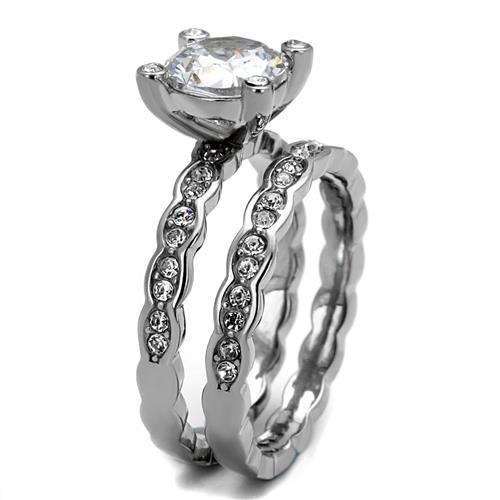 TK2659 - High polished (no plating) Stainless Steel Ring with AAA Grade CZ  in Clear-3