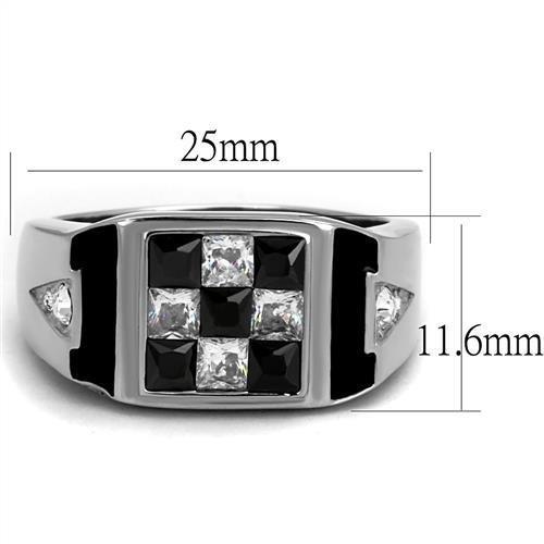 TK2663 - High polished (no plating) Stainless Steel Ring with AAA Grade CZ  in Jet-1