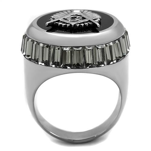 TK2666 - High polished (no plating) Stainless Steel Ring with Top Grade Crystal  in Jet-2