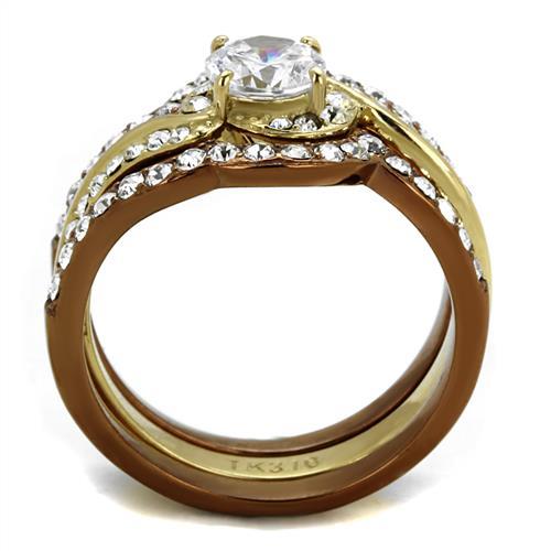 TK2669 - IP Gold & IP Light Brown (IP Light coffee) Stainless Steel Ring with AAA Grade CZ  in Clear-2