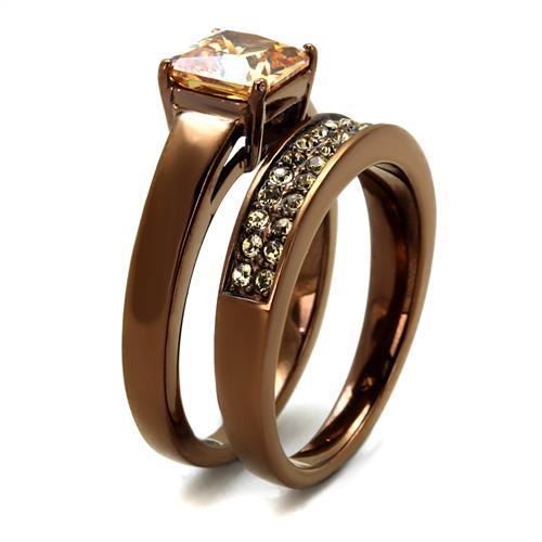 TK2670 - IP Coffee light Stainless Steel Ring with AAA Grade CZ  in Champagne-3