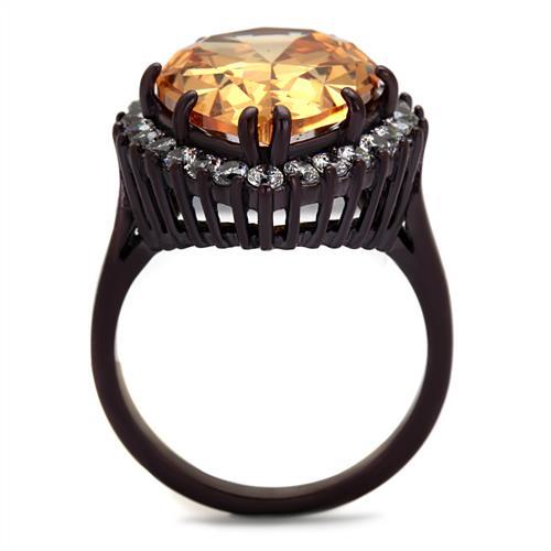 TK2675 - IP Dark Brown (IP coffee) Stainless Steel Ring with AAA Grade CZ  in Champagne-2