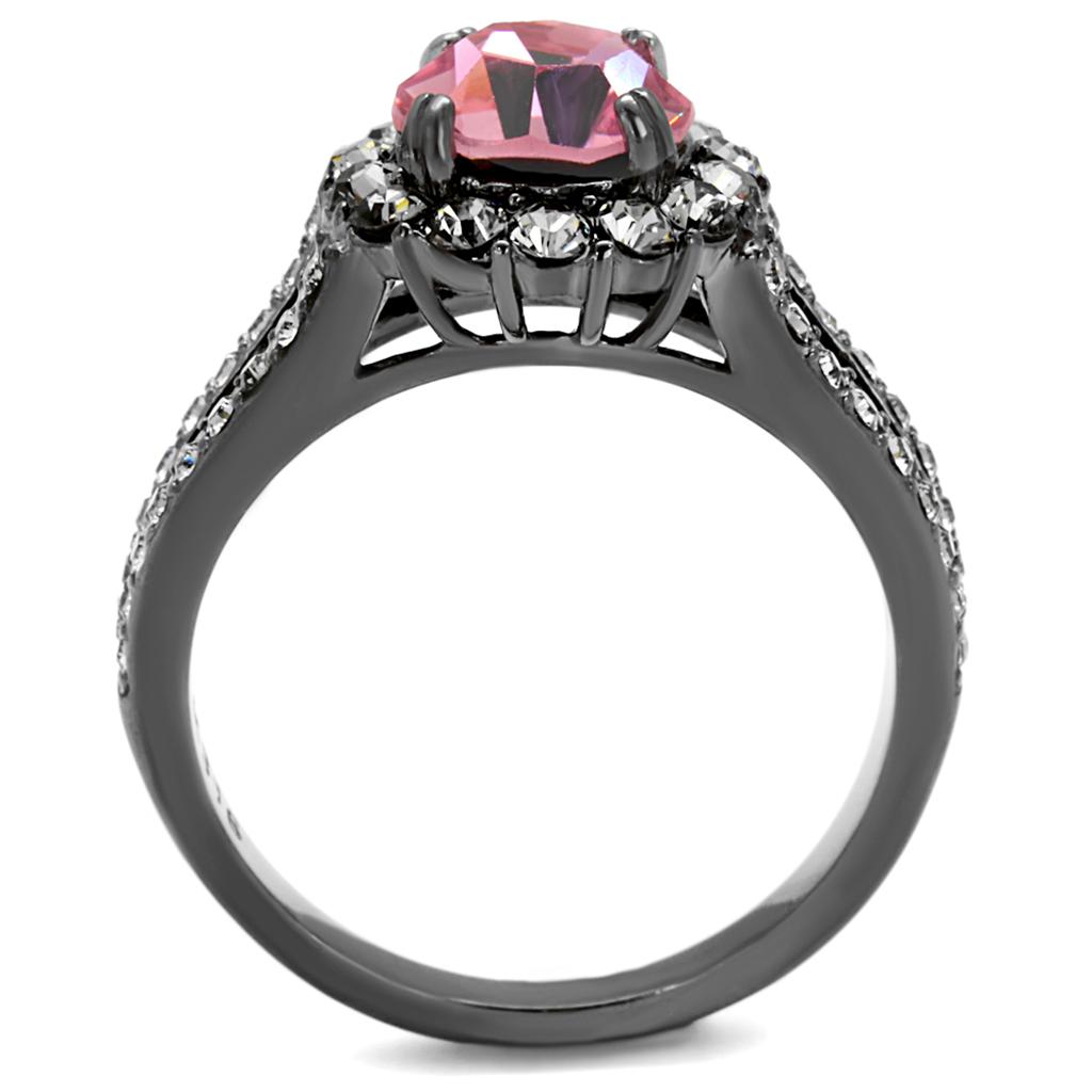 TK2680 - IP Light Black  (IP Gun) Stainless Steel Ring with Top Grade Crystal  in Light Rose-2