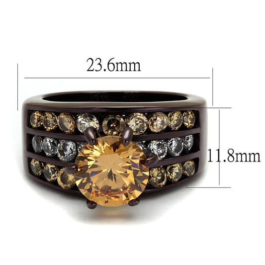 TK2681 - IP Dark Brown (IP coffee) Stainless Steel Ring with AAA Grade CZ  in Champagne-1