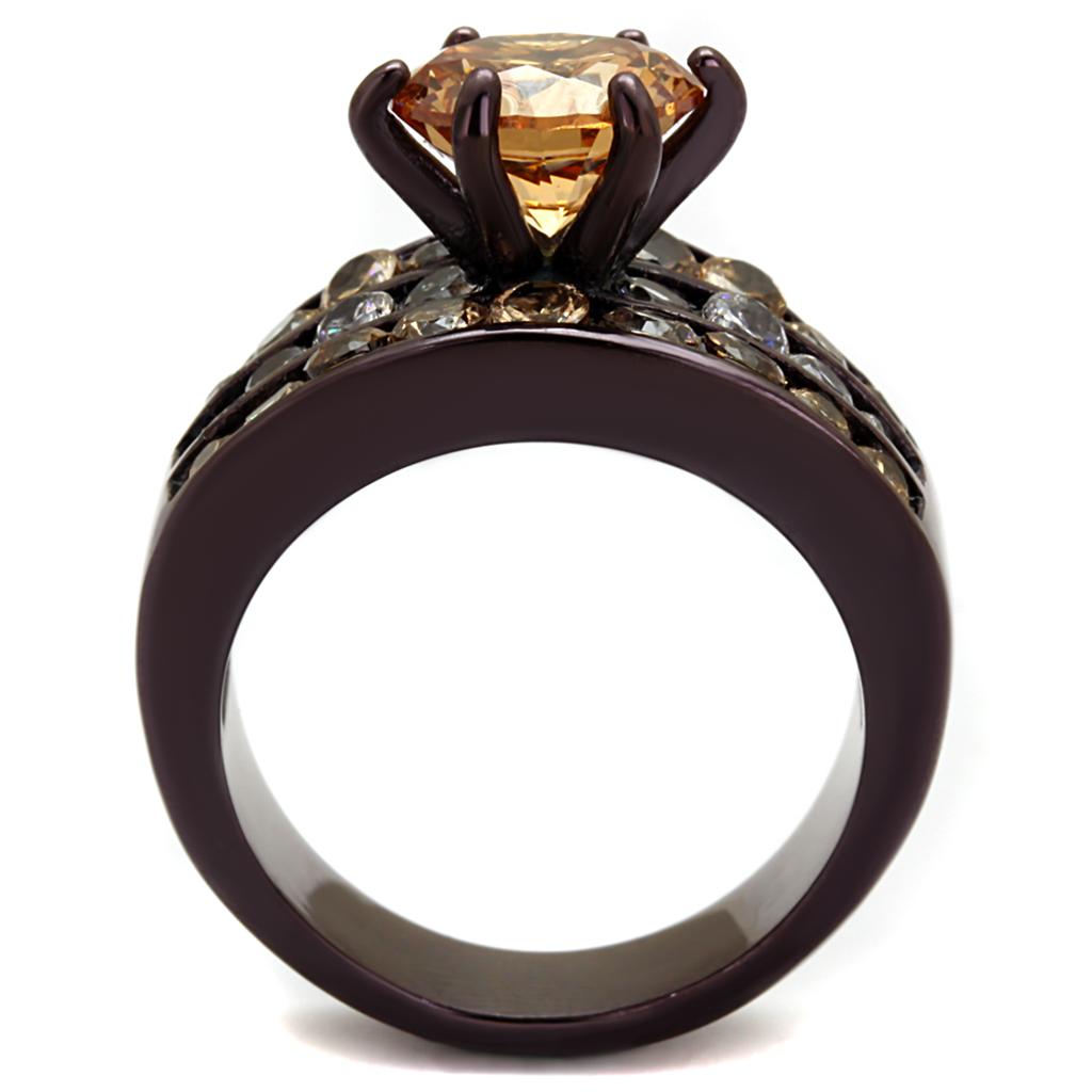 TK2681 - IP Dark Brown (IP coffee) Stainless Steel Ring with AAA Grade CZ  in Champagne-2