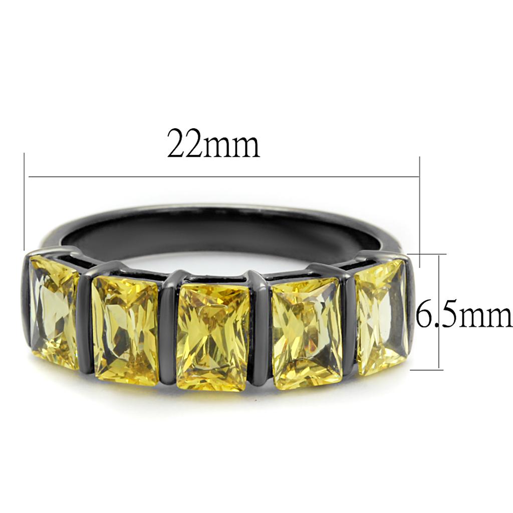 TK2683 - IP Light Black  (IP Gun) Stainless Steel Ring with AAA Grade CZ  in Topaz-1