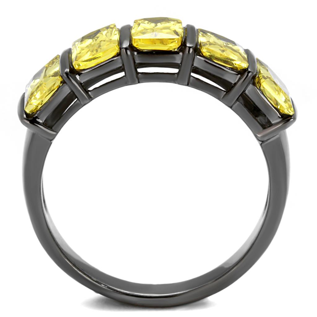 TK2683 - IP Light Black  (IP Gun) Stainless Steel Ring with AAA Grade CZ  in Topaz-2