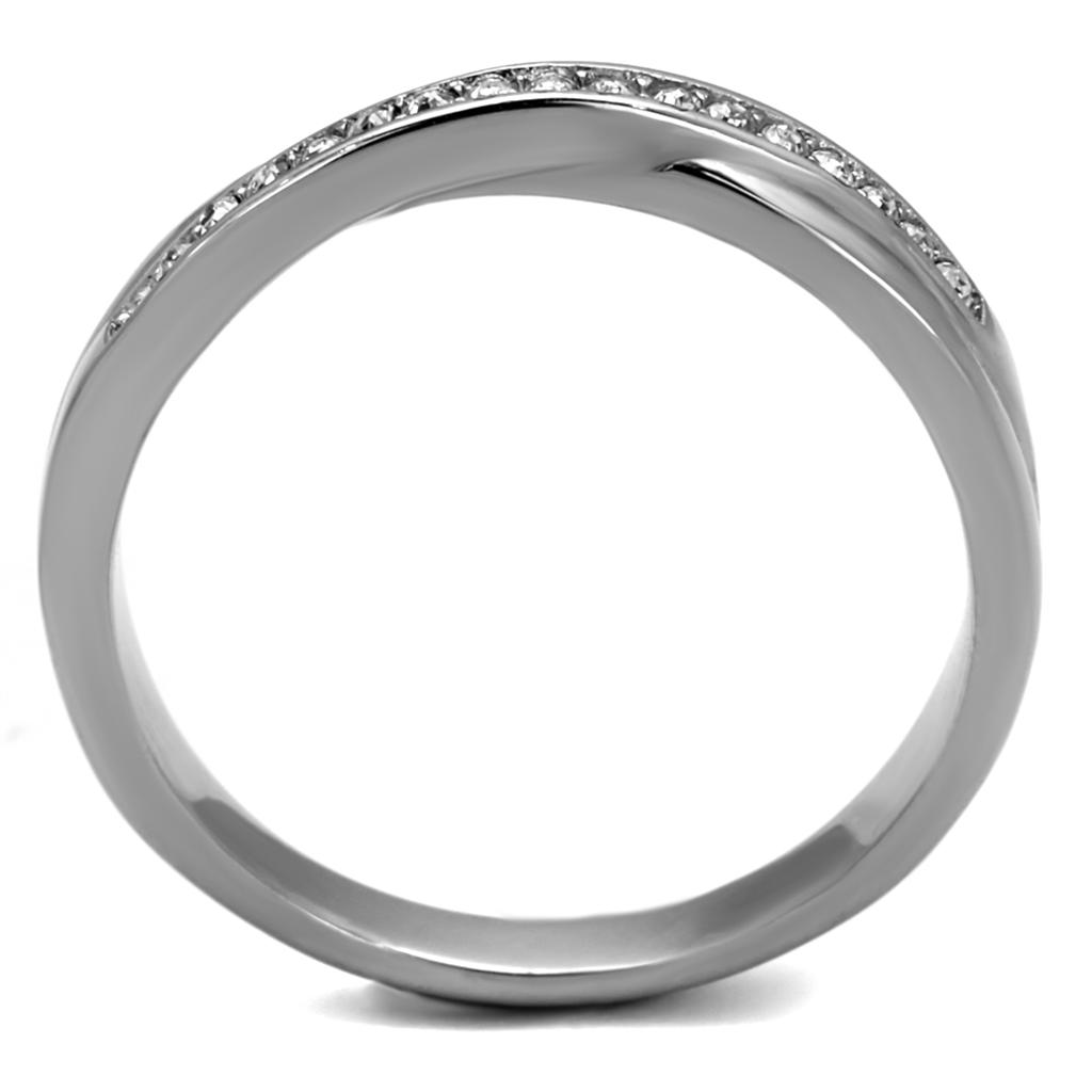 TK2684 - High polished (no plating) Stainless Steel Ring with Top Grade Crystal  in Clear-2