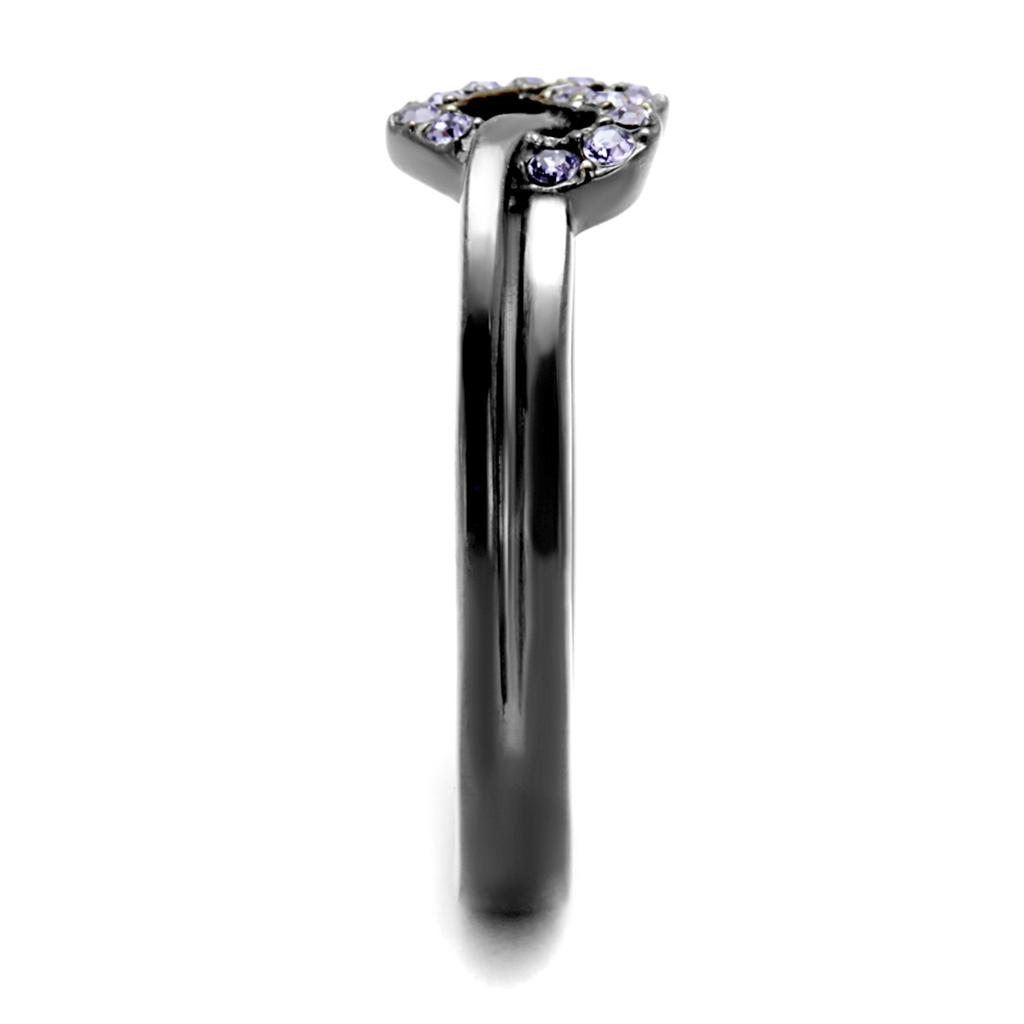 TK2685 - IP Light Black  (IP Gun) Stainless Steel Ring with Top Grade Crystal  in Light Amethyst-3