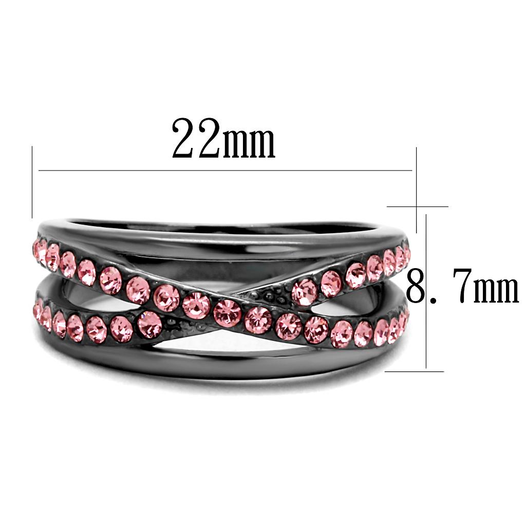 TK2688 - IP Light Black  (IP Gun) Stainless Steel Ring with Top Grade Crystal  in Light Peach-1