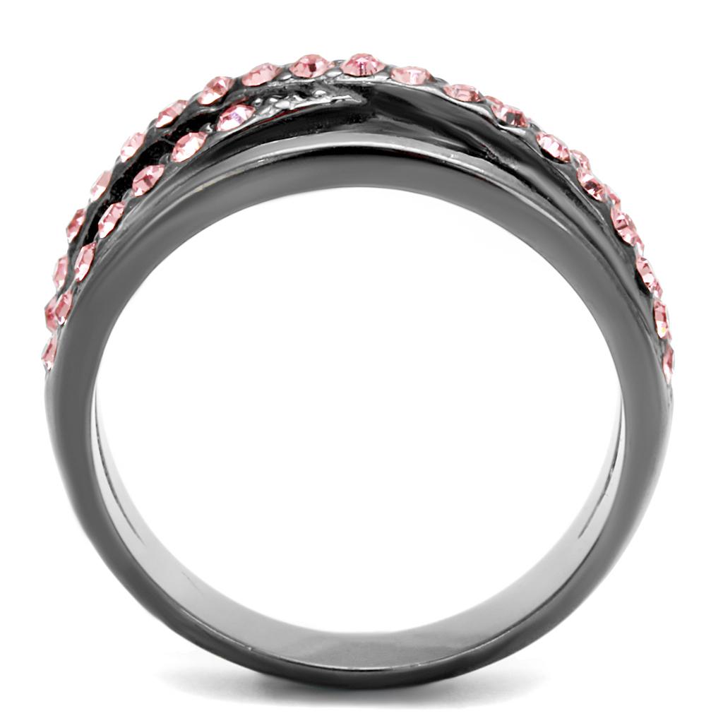 TK2688 - IP Light Black  (IP Gun) Stainless Steel Ring with Top Grade Crystal  in Light Peach-2