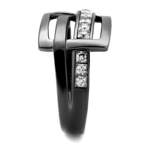 TK2690 - IP Light Black  (IP Gun) Stainless Steel Ring with AAA Grade CZ  in Clear-3