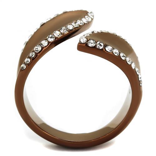 TK2691 - IP Coffee light Stainless Steel Ring with Top Grade Crystal  in Clear-2