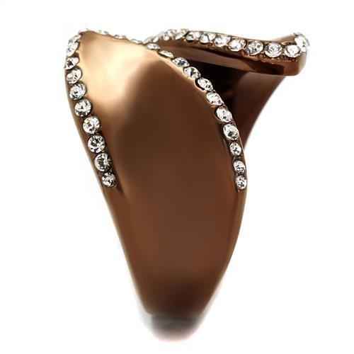 TK2691 - IP Coffee light Stainless Steel Ring with Top Grade Crystal  in Clear-3