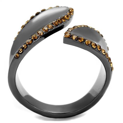 TK2692 - IP Light Black  (IP Gun) Stainless Steel Ring with Top Grade Crystal  in Smoked Quartz-2