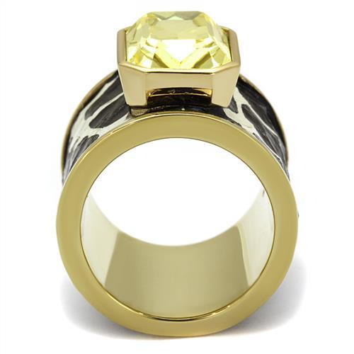 TK2701 - IP Gold(Ion Plating) Stainless Steel Ring with Top Grade Crystal  in Citrine Yellow-2