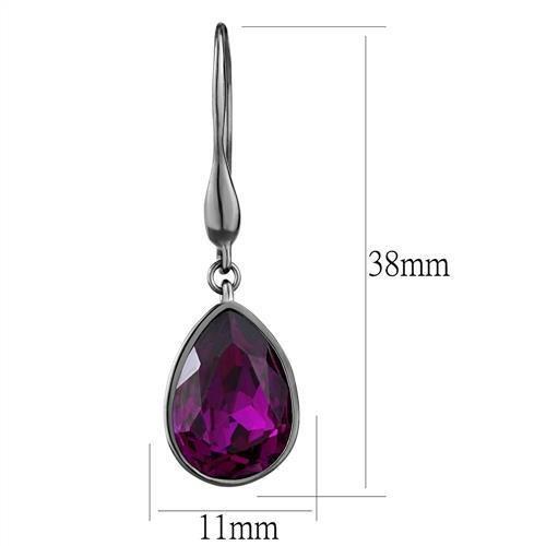 TK2705 - IP Light Black  (IP Gun) Stainless Steel Earrings with Top Grade Crystal  in Fuchsia-1
