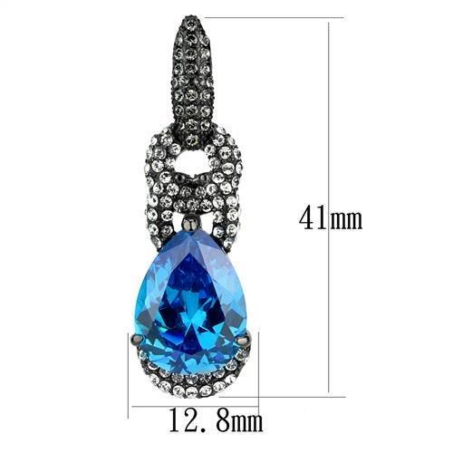 TK2708 - IP Light Black  (IP Gun) Stainless Steel Earrings with AAA Grade CZ  in Sea Blue-1