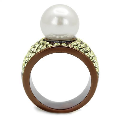 TK2715 - IP Coffee light Stainless Steel Ring with Synthetic Pearl in White-2