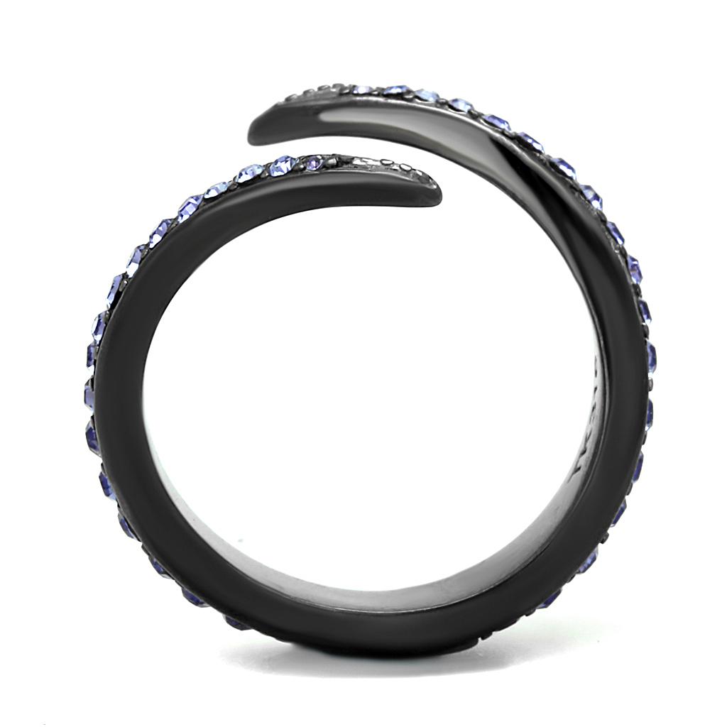 TK2732 - IP Light Black  (IP Gun) Stainless Steel Ring with Top Grade Crystal  in Tanzanite-2