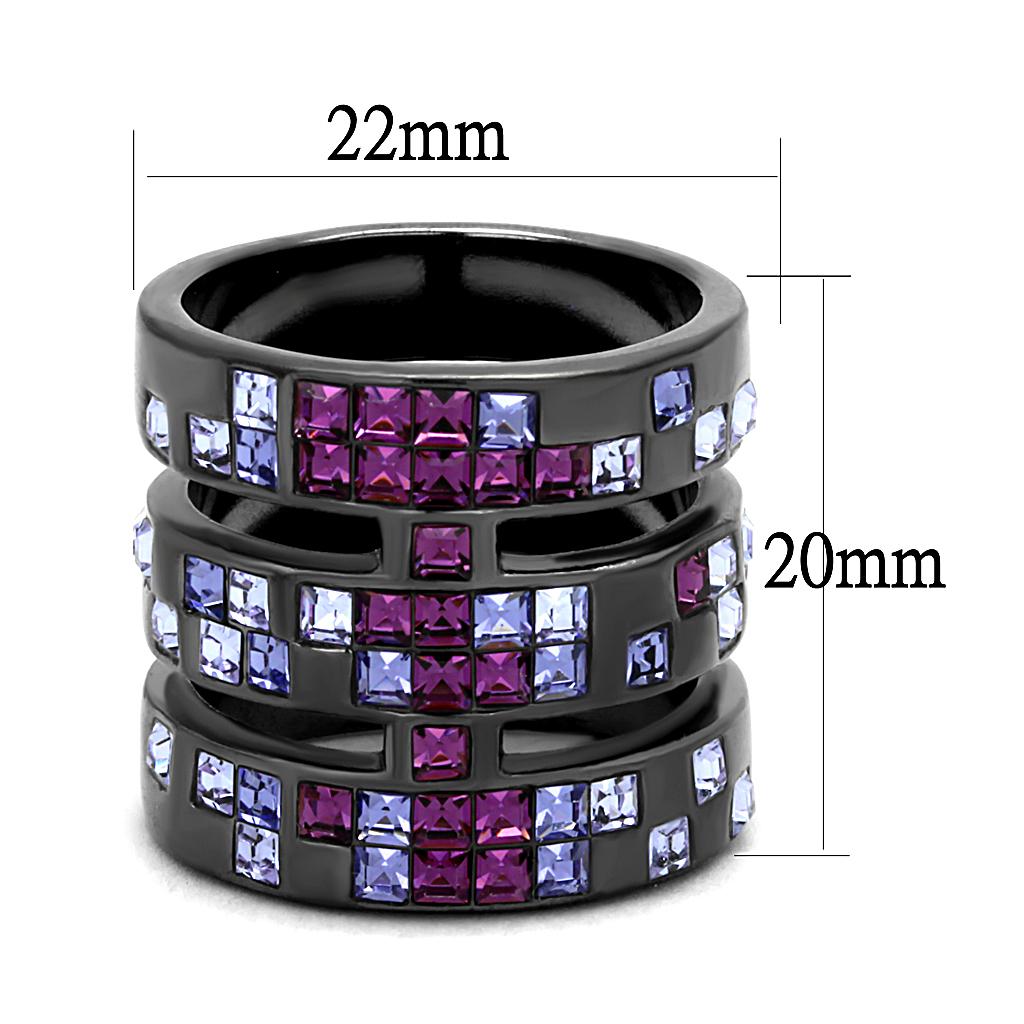 TK2734 - IP Light Black  (IP Gun) Stainless Steel Ring with Top Grade Crystal  in Multi Color-1