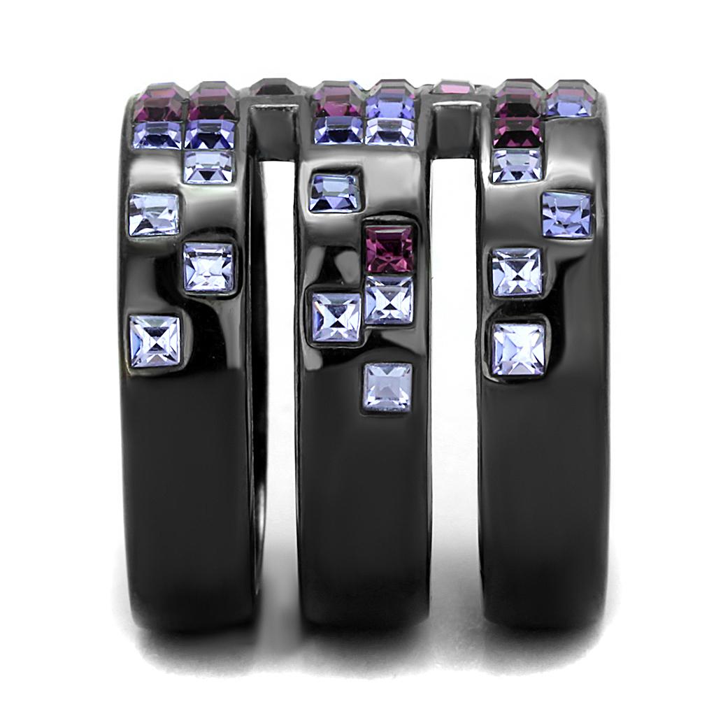 TK2734 - IP Light Black  (IP Gun) Stainless Steel Ring with Top Grade Crystal  in Multi Color-3