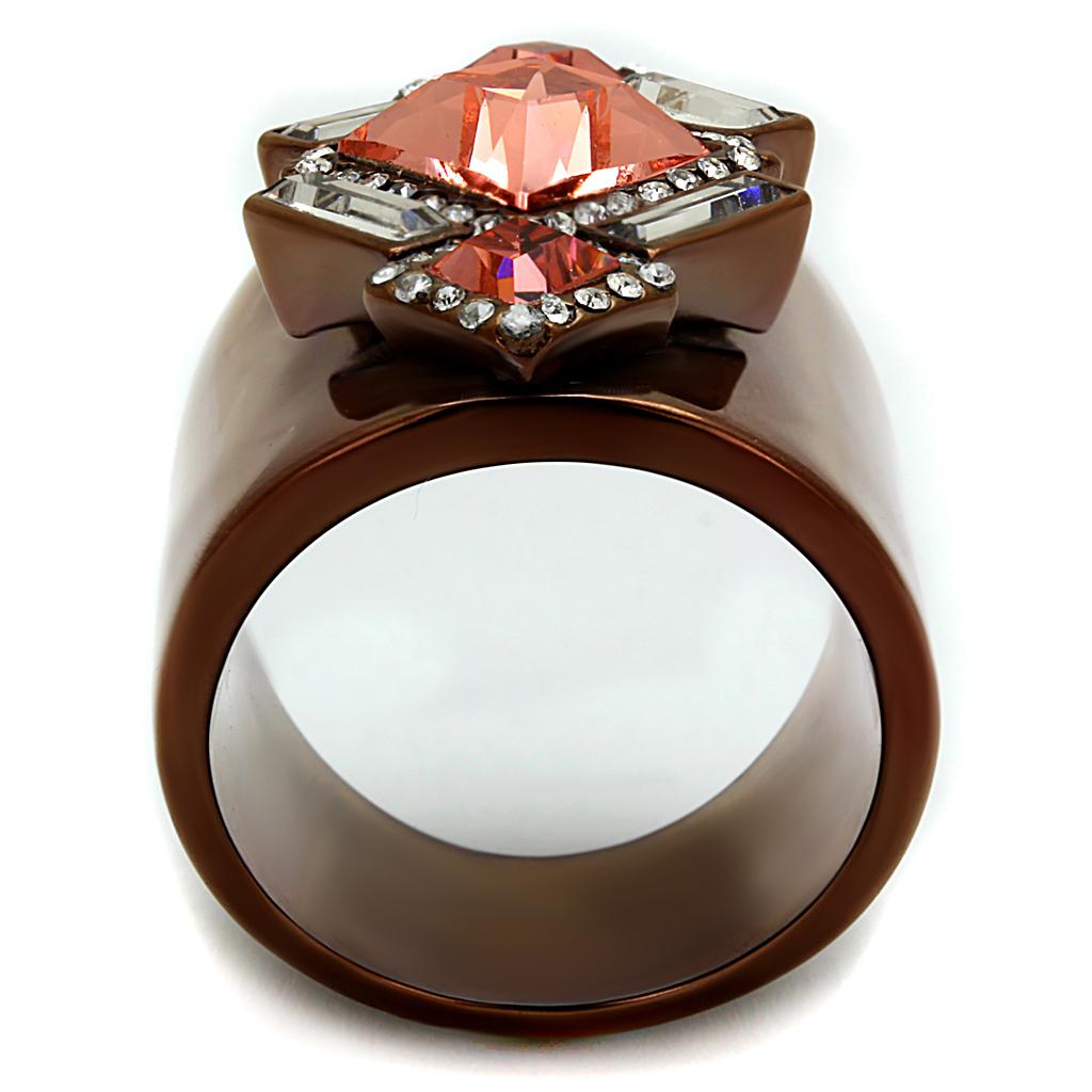 TK2735 - IP Coffee light Stainless Steel Ring with Top Grade Crystal  in Rose-2