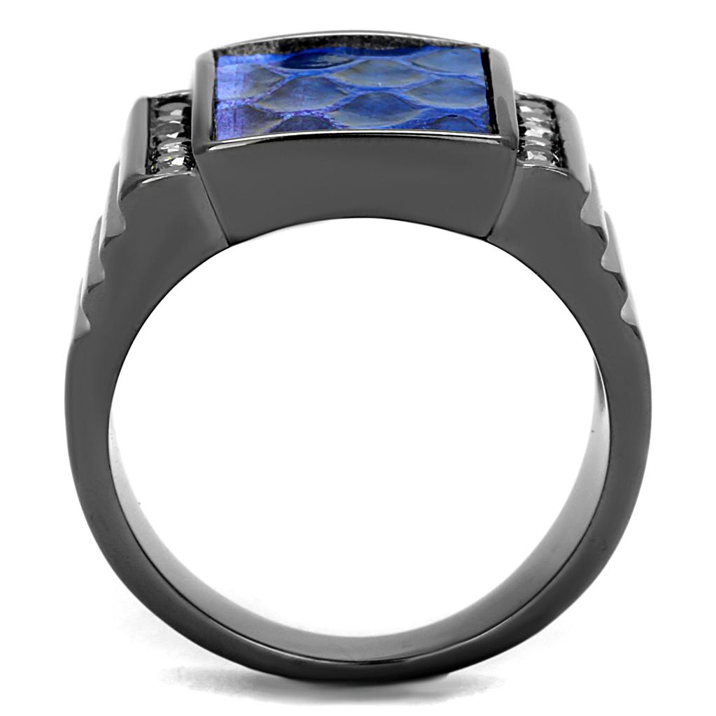 TK2736 - IP Light Black  (IP Gun) Stainless Steel Ring with Leather  in Montana-2