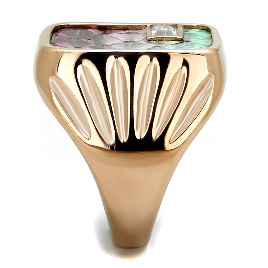 TK2737 - IP Rose Gold(Ion Plating) Stainless Steel Ring with Leather  in Multi Color-3